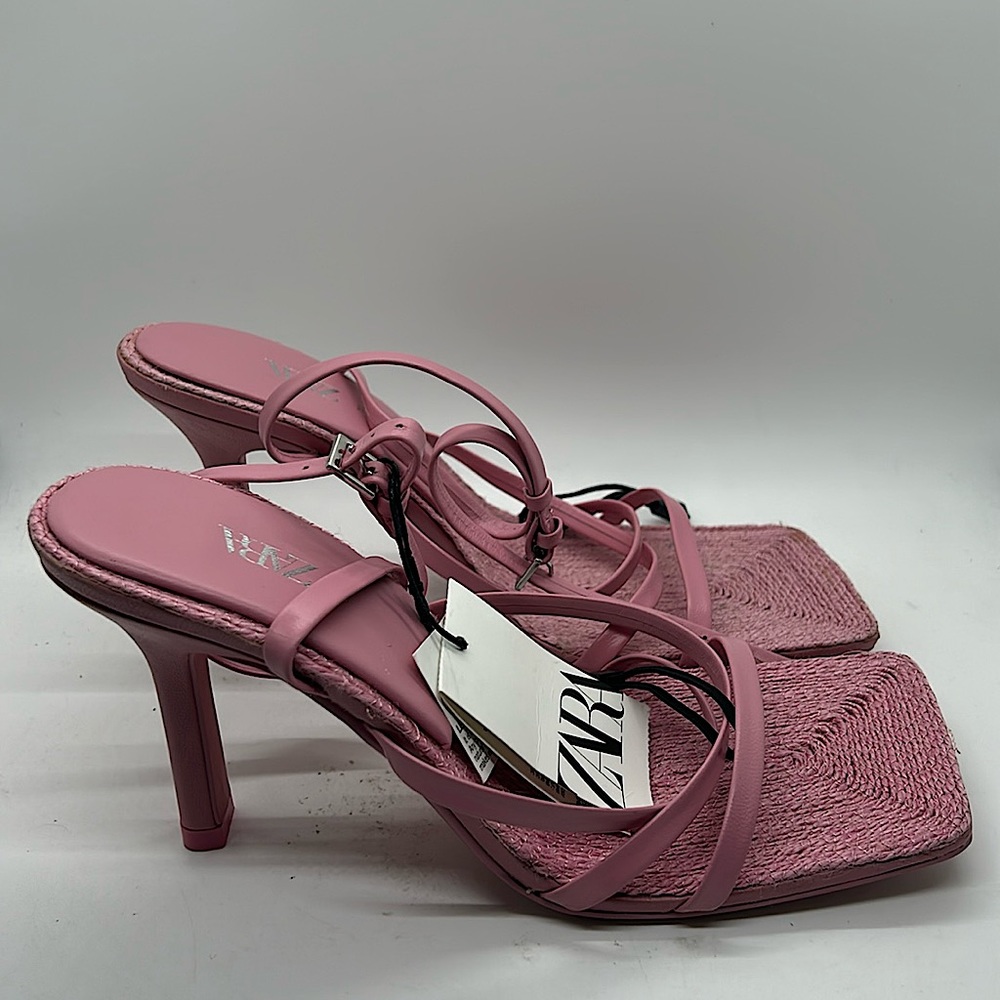Zara Sexy Light Pink Strappy Leather High Heels Shoes **Size 39/US 8** 🌸🌸 - Picture 3 of 9